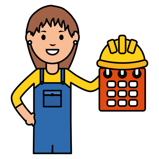 female builder worker with helmet and calendar vector illustration design - Vector, Image