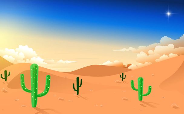 夕日の砂漠の風景 - ベクター画像