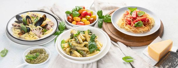Plates of pasta. Panorama, banner - Zdjęcie, obraz