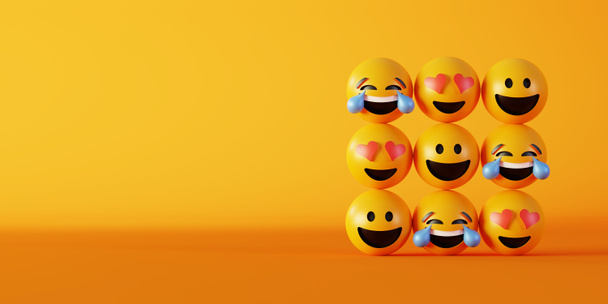 Love and happiness emoticon 3d rendering background, social medi - Foto, Imagem