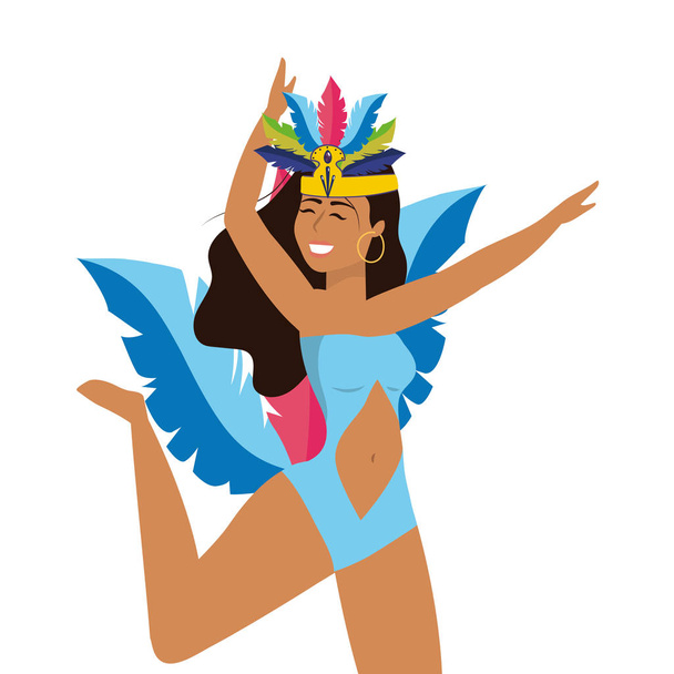 woman with feather headdress dancing with bikini brazil carnival vector illustration graphic design - Wektor, obraz