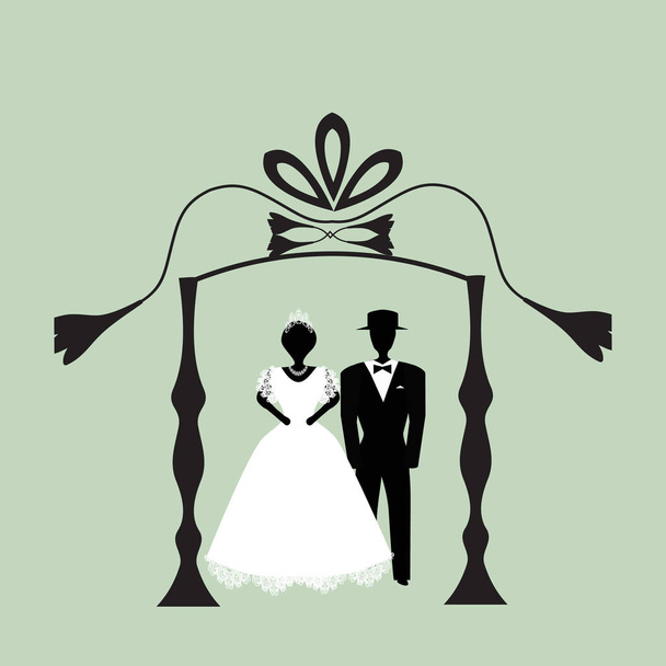 Retro grafický Chuppah. Náboženské židovské svatební kabinky. Ženich a nevěsta. Plochou. Vektorové ilustrace v izolovaných pozadí - Vektor, obrázek