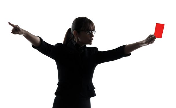 business woman showing red card silhouette - Foto, Imagen
