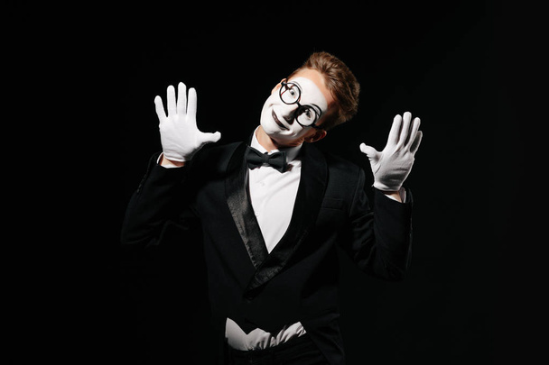 portrait of mime man on black background - Foto, Imagem