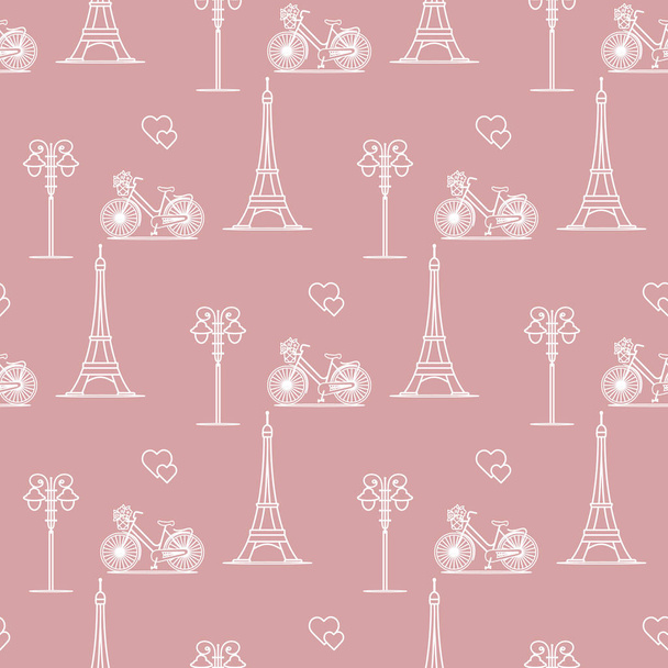 Paris. Seamless pattern. Symbols and landmarks. - ベクター画像