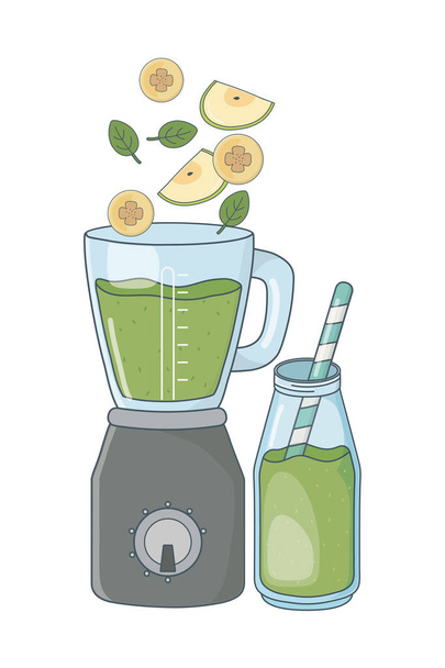 deliciosas frutas saludables mezcla smoothie dentro de la licuadora vector de dibujos animados ilustración diseño gráfico
 - Vector, imagen