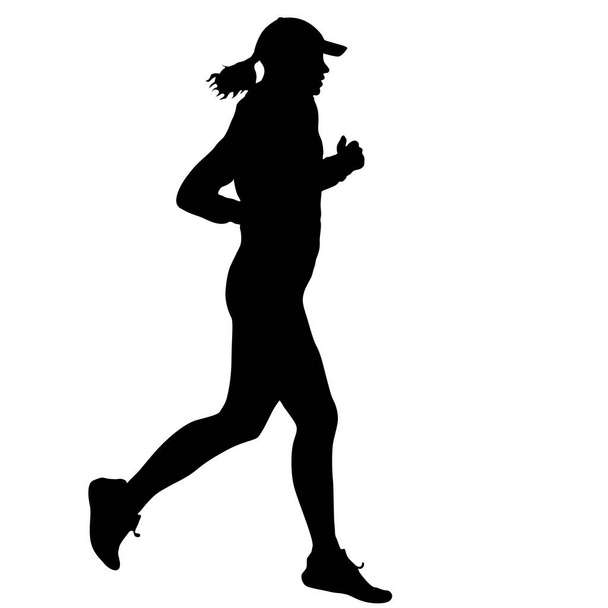 Fekete sziluettek Futók sprint nők fehér háttér - Vektor, kép