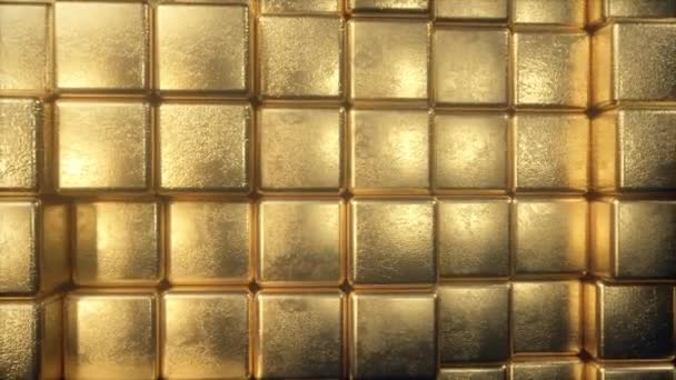 Mooie abstracte gouden blokjes. De gouden muur van blokken beweegt. Naadloze lus 4k CG 3D-animatie - Video