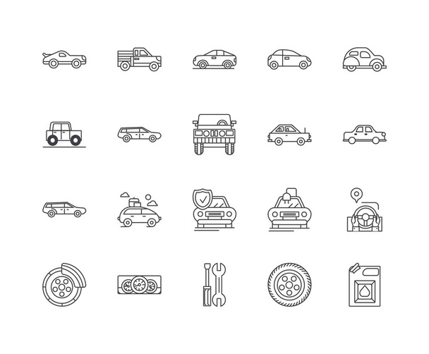 Iconos de línea de tienda de automóviles, signos, conjunto de vectores, esquema concepto de ilustración
  - Vector, Imagen