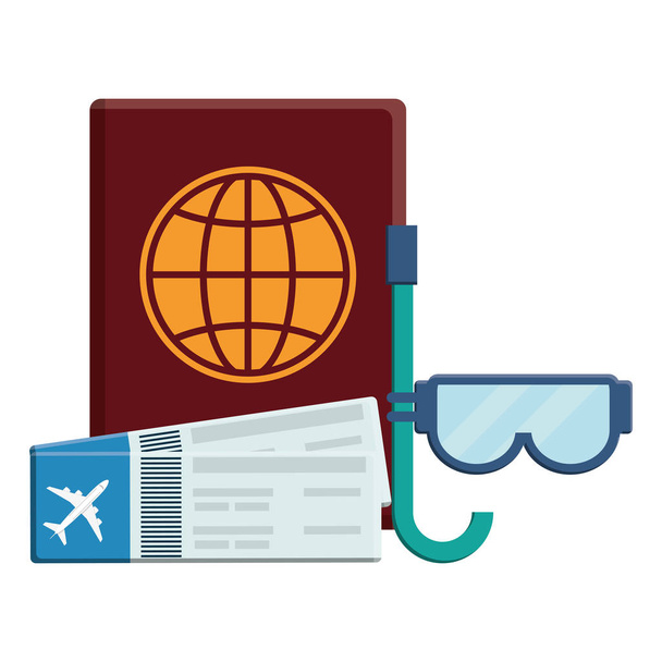 チケットフライトとシュノーケルのパスポート文書 - ベクター画像