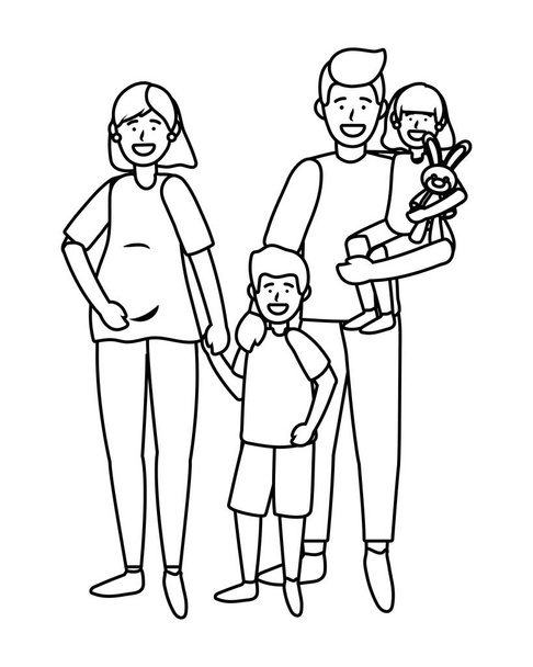 těhotný pár s dětmi avatar kreslený znakový vektor ilustrace grafika Design - Vektor, obrázek
