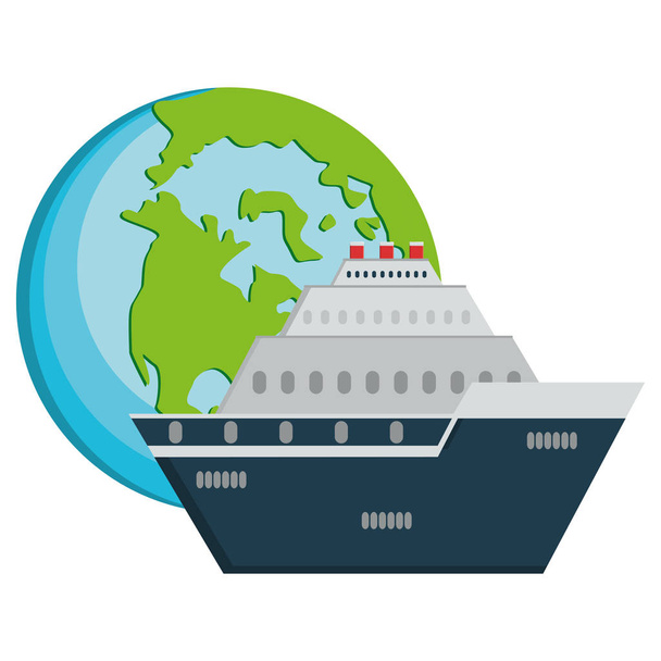 cruise ship travel with world planet - Vector, Image