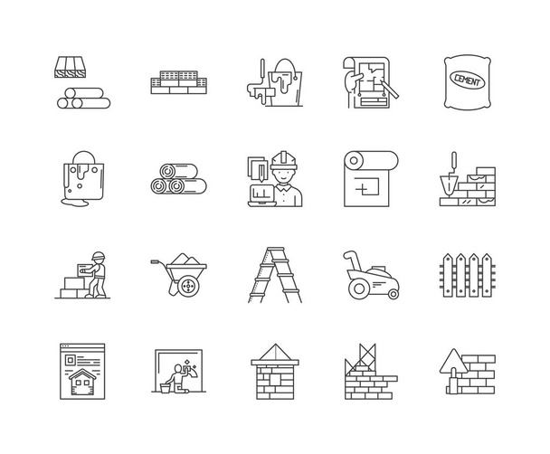 Constructores comerciantes línea iconos, signos, conjunto de vectores, esquema concepto de ilustración
  - Vector, Imagen