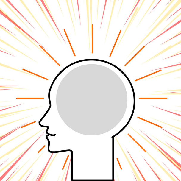 Profile View of Human Head Surrounded by Light Rays with Blank Space to Embed Thoughts and Ideas. Outline Silhouette of Man Woman Skull with Empty Text Bubble - Vector, Image