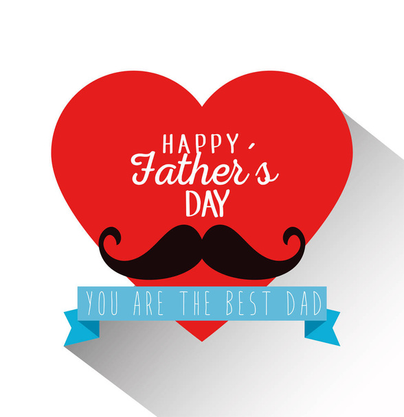 heart card with mustache and ribbon to fathers day - ベクター画像