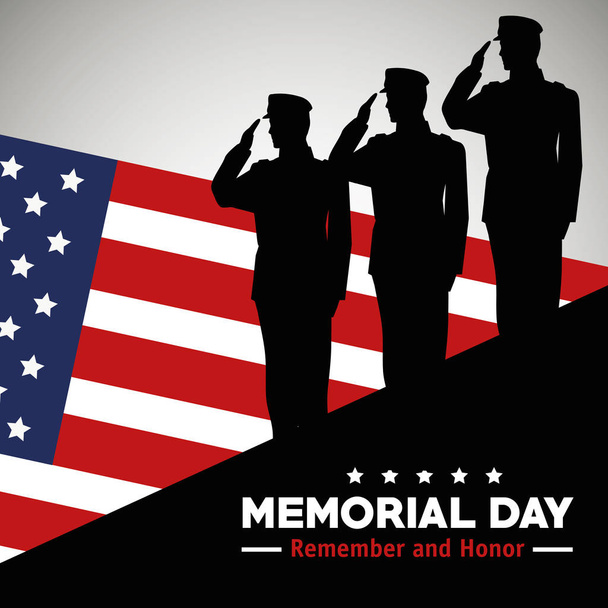 солдаты с флагом США отмечают день памяти
 - Вектор,изображение