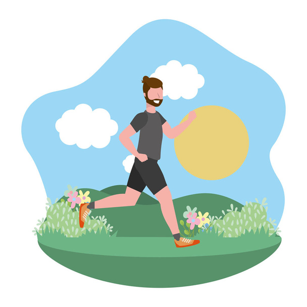 Fitness Übung Mann Laufen Training gesund fit Lifestyle Outdoor-Szene Cartoon-Vektor Illustration Grafik-Design - Vektor, Bild