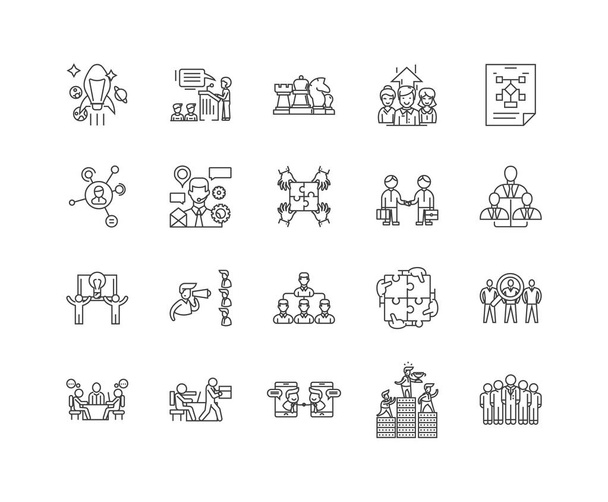 Ícones de linha de gestão corporativa, sinais, conjunto de vetores, conceito de ilustração de contorno
  - Vetor, Imagem