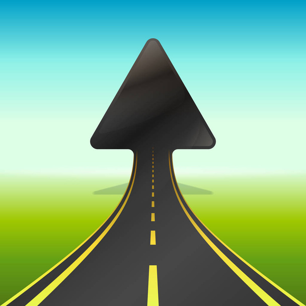 Rising arrow shaped way in natural landscape - Vector, Image