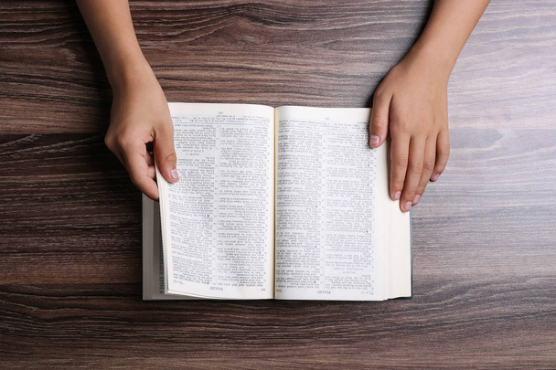 Hands With Open Bible - Foto, imagen