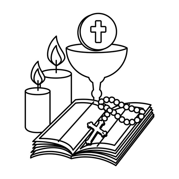 Bíblia sagrada com cálice e rosário
 - Vetor, Imagem