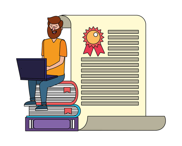 онлайн освіта чоловік з ноутбуком мультфільм Векторні ілюстрації графічний дизайн
 - Вектор, зображення