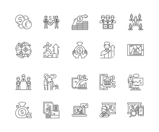 Iconos de línea de corredor de finanzas, signos, conjunto de vectores, esquema concepto de ilustración
  - Vector, Imagen