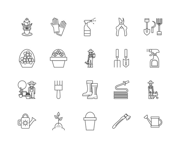 Floristería suministros iconos de línea, signos, conjunto de vectores, esquema concepto de ilustración
  - Vector, Imagen
