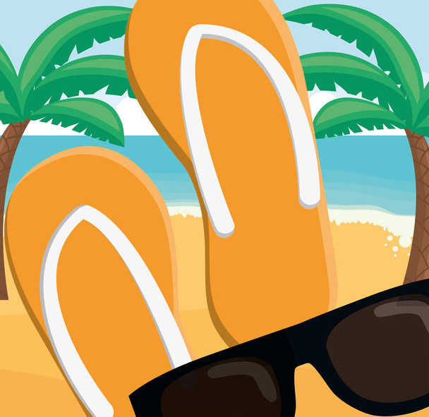 chanclas y gafas de sol vacaciones iconos
 - Vector, imagen