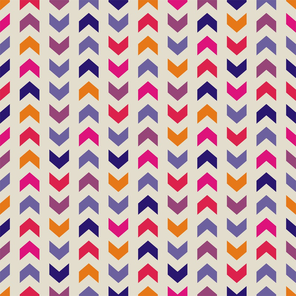 Patrón de vector de colores sin costuras Chevron azteca, textura o fondo con rayas en zigzag en color rosa, violeta, azul y naranja
. - Vector, imagen