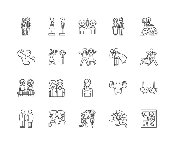Género iconos de línea masculina y femenina, signos, conjunto de vectores, esquema concepto de ilustración
  - Vector, imagen