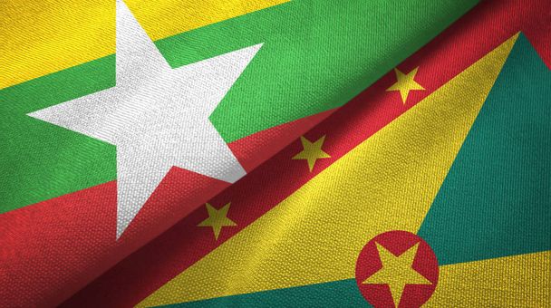 Myanmar und Grenada zwei Flaggen Textiltuch, Textilstruktur - Foto, Bild