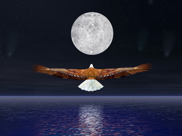 Eagle flying to the moon - 3D render - Photo, Image