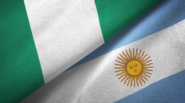 Nigeria and Argentina two flags textile cloth, fabric texture  - Photo, Image