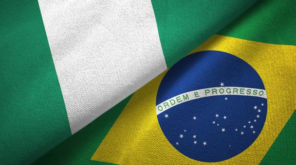 Nigéria e Brasil duas bandeiras de pano têxtil, textura de tecido
  - Foto, Imagem