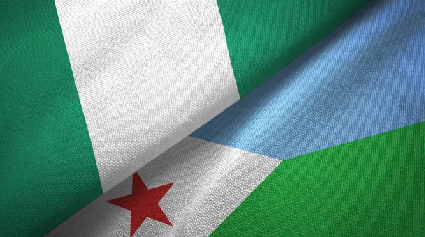 Nigeria and Djibouti two flags textile cloth, fabric texture - Photo, Image