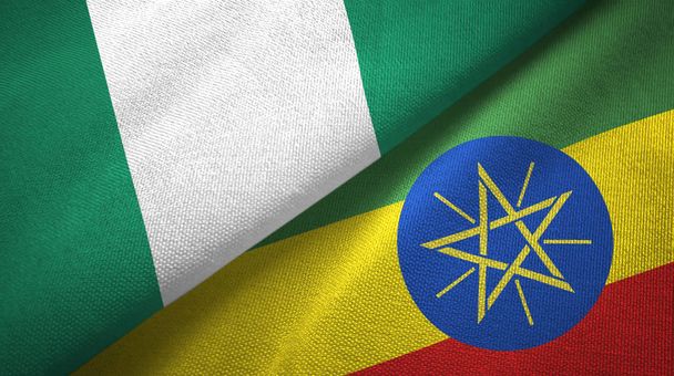 Nigeria and Ethiopia two flags textile cloth, fabric texture - Photo, Image