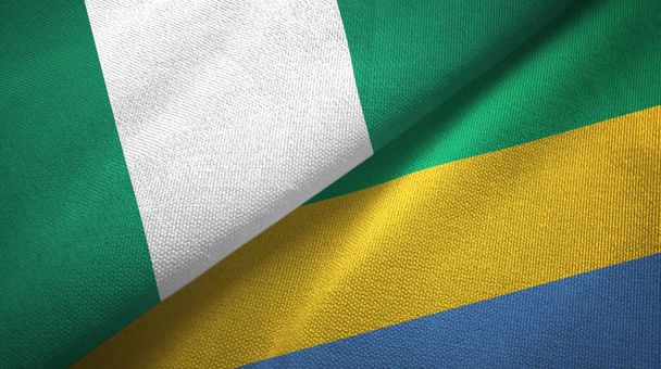 Νιγηρία και Γκαμπόν δύο σημαίες ύφασμα υφασμάτων, υφή υφάσματος - Φωτογραφία, εικόνα