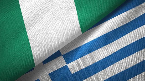 Nigeria and Greece two flags textile cloth, fabric texture - Photo, Image
