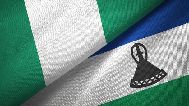 Η Νιγηρία και το Λεσότο δύο σημαίες κλωστοϋφαντουργίας ύφασμα, υφή υφάσματος - Φωτογραφία, εικόνα