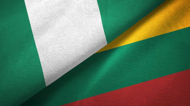 Nigeria and Lithuania two flags textile cloth, fabric texture - Photo, Image