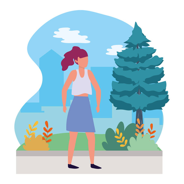 young woman nature outdoor scene cartoon vector illustration graphic design - Vector, Image