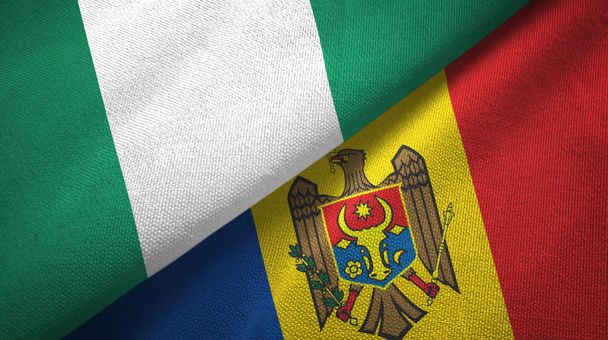 Nigeria and Moldova two flags textile cloth, fabric texture - Photo, Image