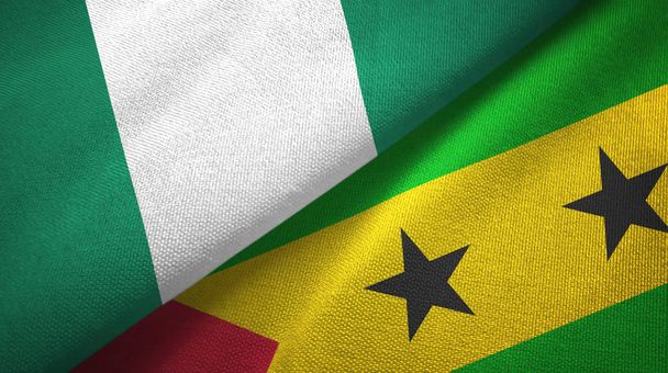 Nigeria and Sao Tome and Principe two flags textile cloth, fabric texture - Photo, Image