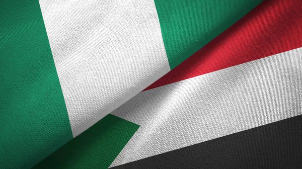 Nigeria and Sudan two flags textile cloth, fabric texture - Photo, Image