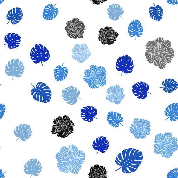 Light BLUE vector seamless abstract pattern with flowers, leaves. - ベクター画像