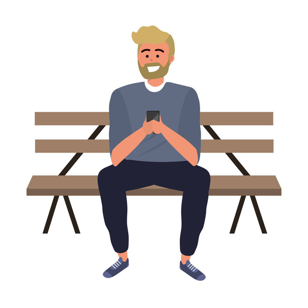 Millennial henkilö istuu älypuhelimen selfie kutoma hymyilevä puisto penkki vektori kuvitus graafinen suunnittelu
 - Vektori, kuva