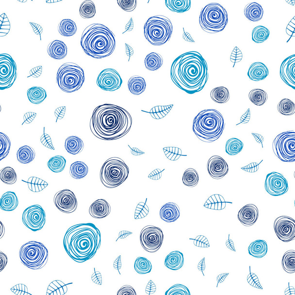 Light BLUE vector seamless doodle pattern with leaves and flowers. - Διάνυσμα, εικόνα