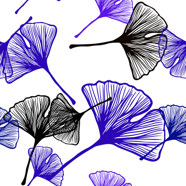 Rosa oscuro, vector azul sin costuras doodle telón de fondo con hojas
. - Vector, Imagen
