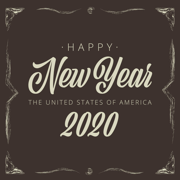 Happy New Year 2020 Vintage vinyet afiş - Vektör - Vektör, Görsel